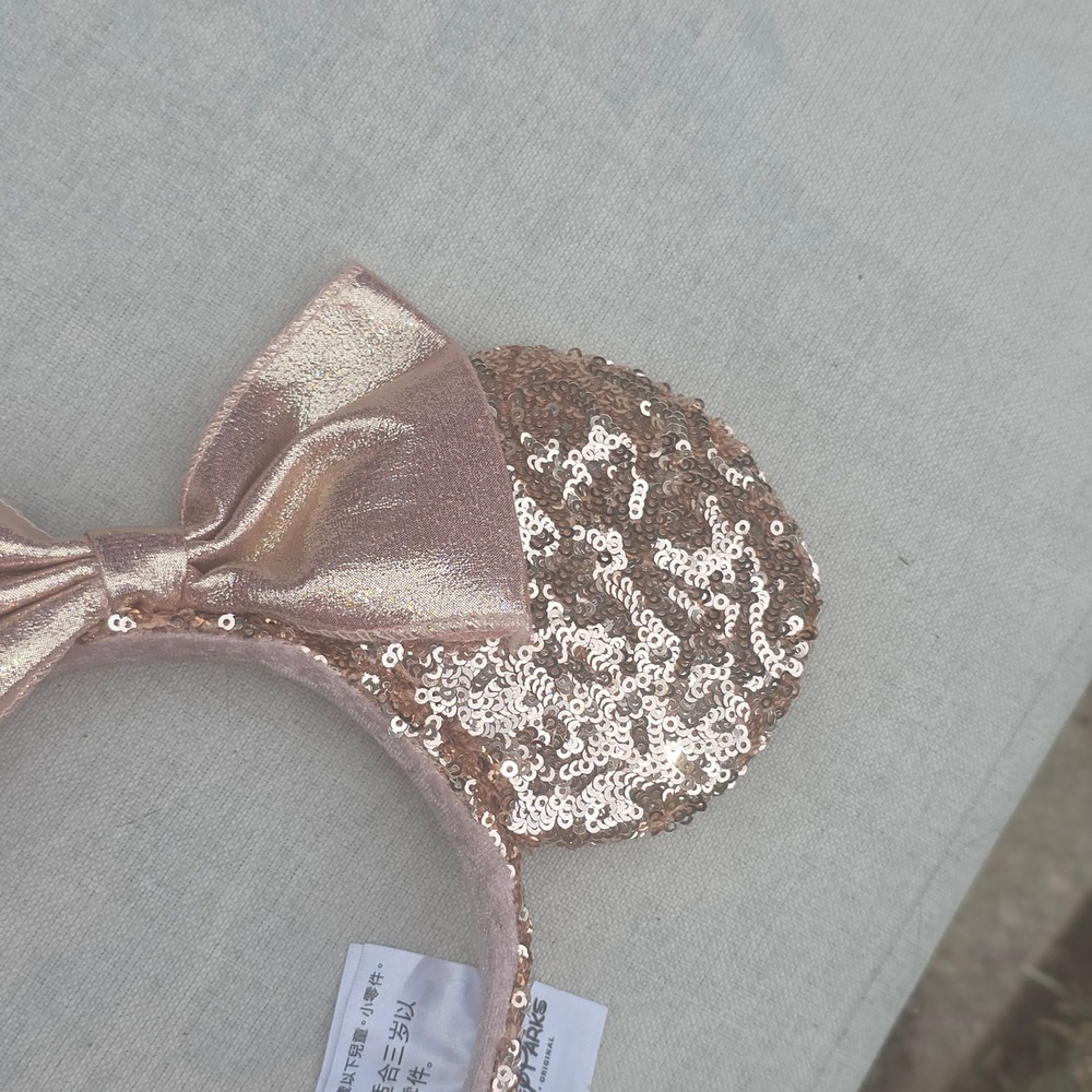 Disney Parks Minnie Mouse Ears Headband Lot Rose Gold Magenta Pink Sequins Bow - Picture 4 of 9
